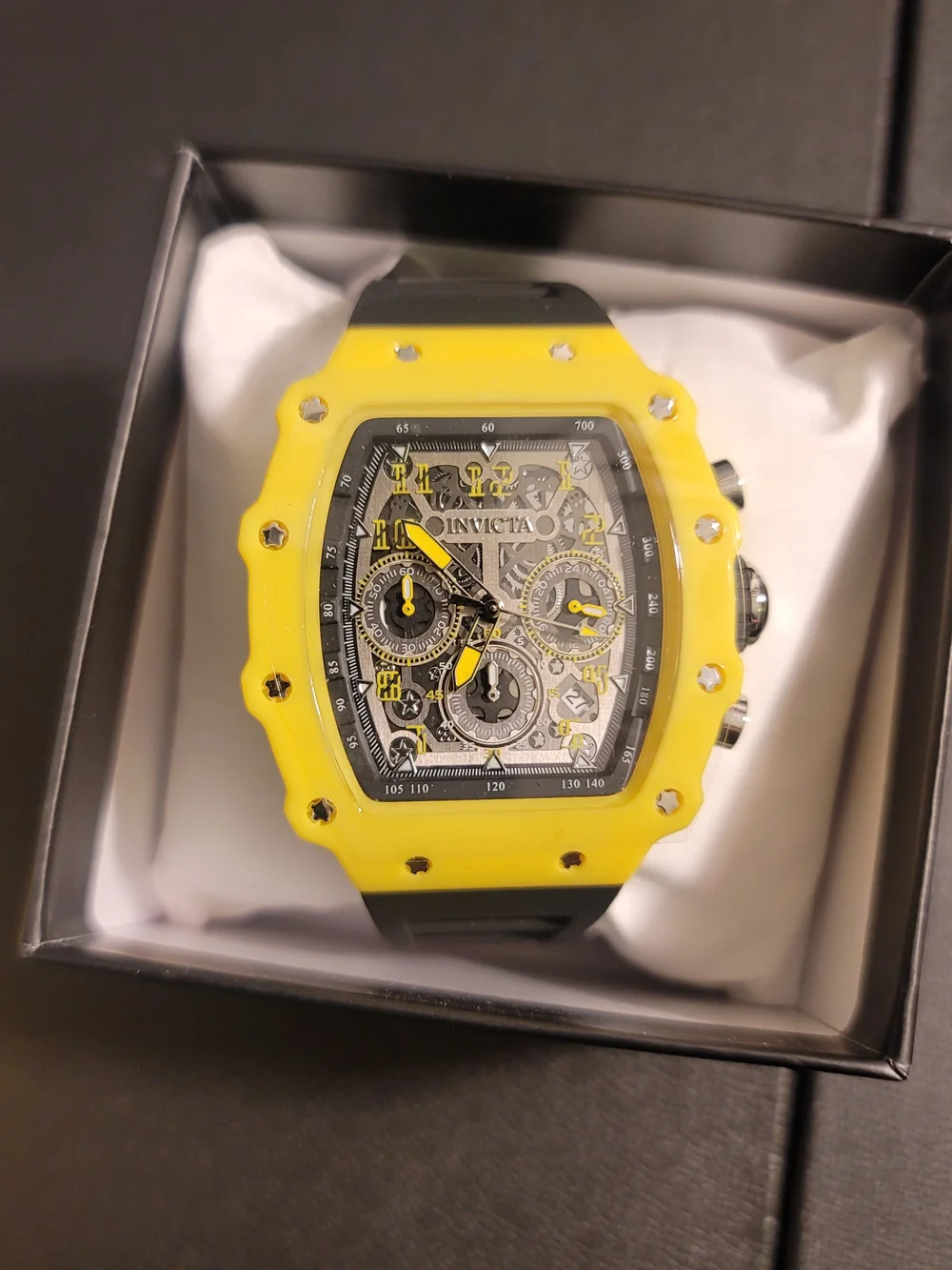 Invicta Men's Yellow and Black Skeleton Chronograph Watch
